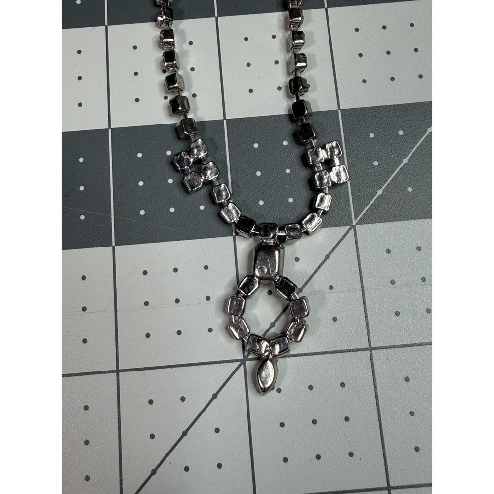 Vintage Silver Tone Rhinestone Choker Necklace Unmarked 14" 1950's 60's - Picture 7 of 7